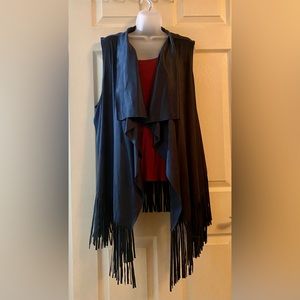 Plus size faux suede navy blue fringe vest 1X